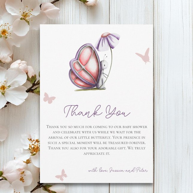 Cute Watercolor Butterfly Baby Shower Thank You Card (Creator Uploaded)