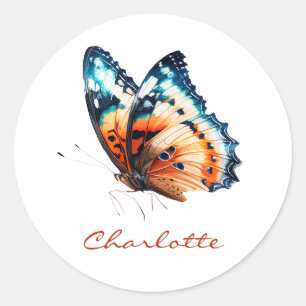 Cute Watercolor Butterfly Custom Name Book Label 