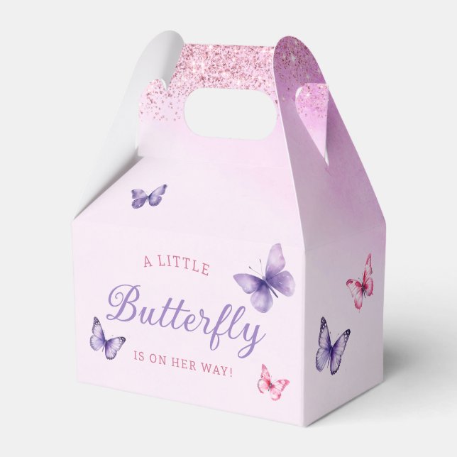 Cute Watercolor Butterfly purple girl Baby Shower  Favour Box (Front Side)