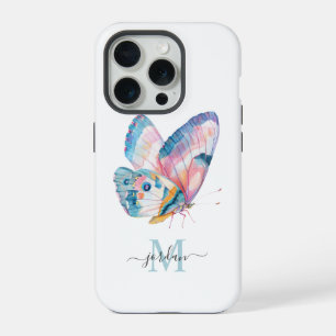 Cute Watercolor Butterfly with Your Monogram iPhone 15 Pro Case