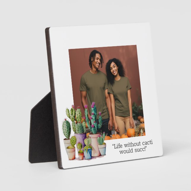 Cute watercolor cacti cactus personalise photo plaque (Front)