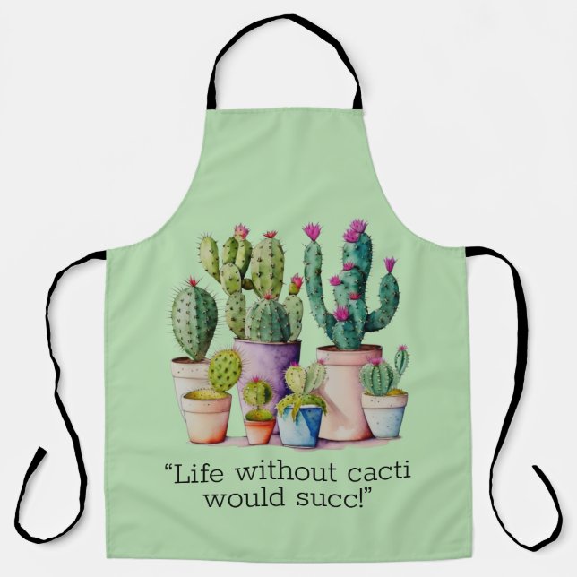 Cute watercolor cacti cactus succulents in pots apron (Front)