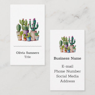 Cute watercolor cacti cactus succulents in pots business card