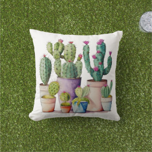 Cute watercolor cacti cactus succulents in pots cushion