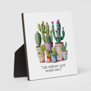 Cute watercolor cacti cactus succulents in pots plaque