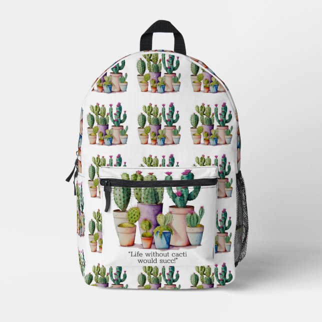 Cute watercolor cacti cactus succulents in pots printed backpack (Front)