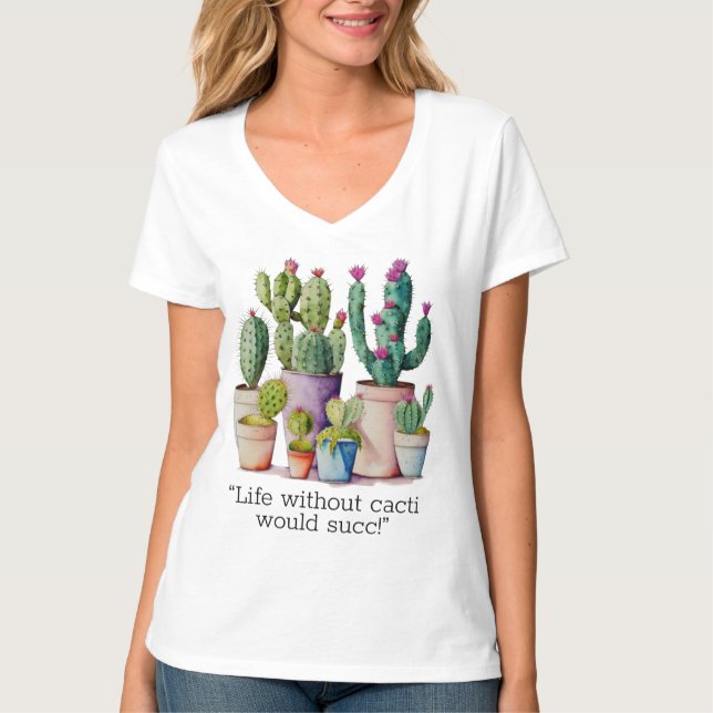Cute watercolor cacti cactus succulents in pots T-Shirt (Front)