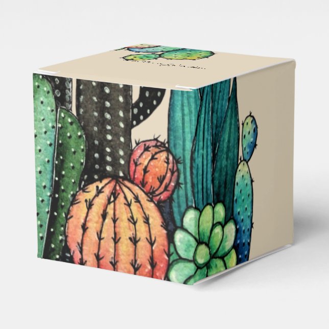 Cute Watercolor Cactus Garden In Pot Favour Box (Front Side)