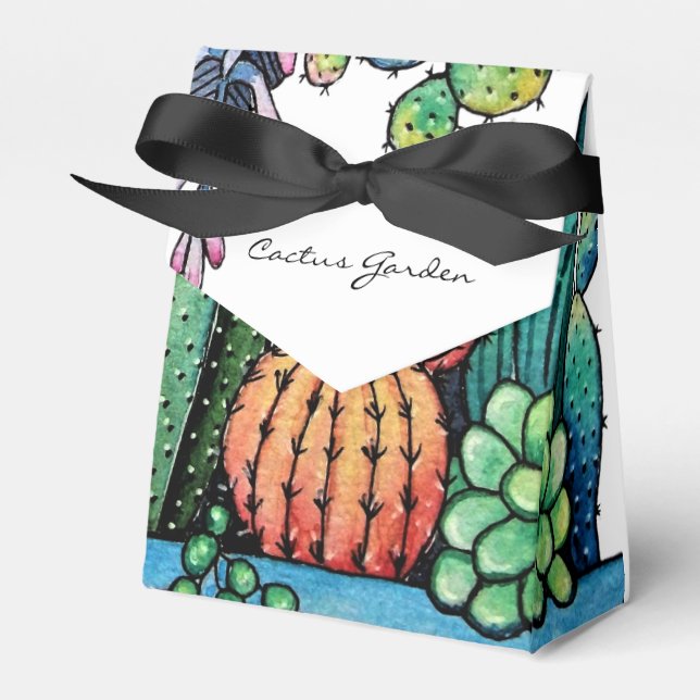Cute Watercolor Cactus Garden In Pot Favour Box (Front Side)