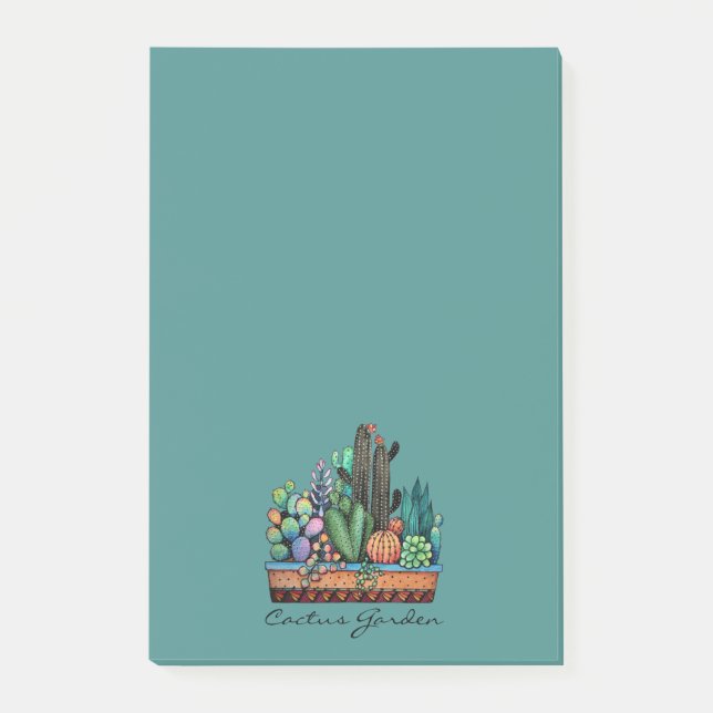 Cute Watercolor Cactus Garden In Pot Post-it Notes (Front)