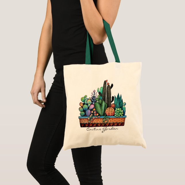 Cute Watercolor Cactus Garden In Pot Tote Bag (Front (Product))