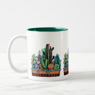 Cute Watercolor Cactus Garden In Pot Two-Tone Coffee Mug