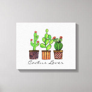 Cute Watercolor Cactus In Pots Canvas Print