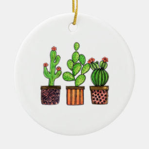 Cute Watercolor Cactus In Pots Ceramic Tree Decoration