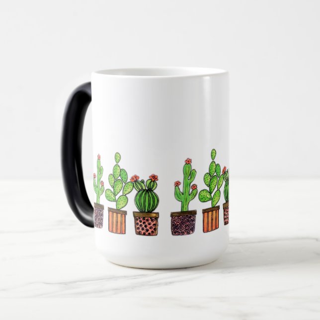 Cute Watercolor Cactus In Pots Magic Mug (Front Left)