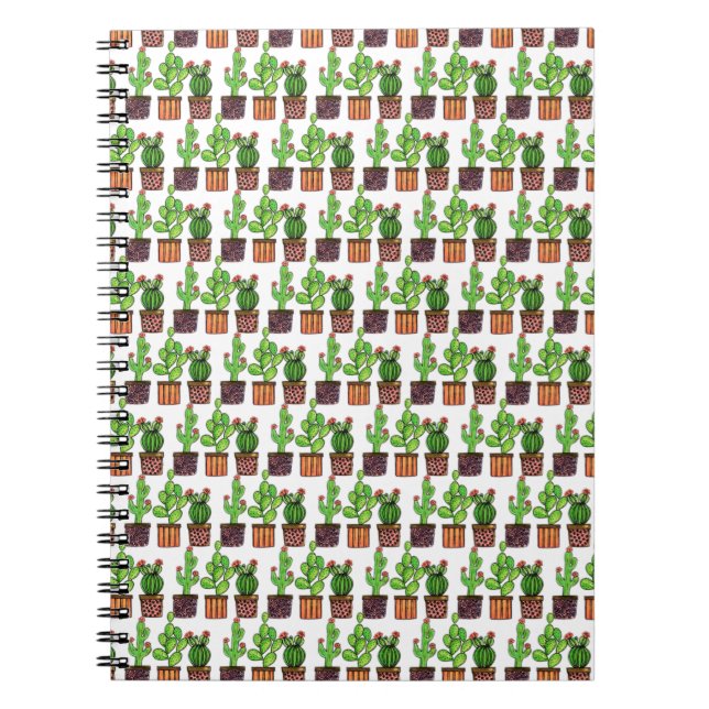 Cute Watercolor Cactus In Pots Notebook (Front)
