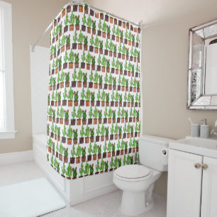 Cute Watercolor Cactus In Pots Shower Curtain