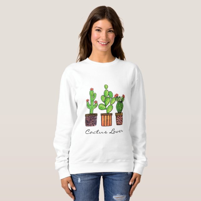Cute Watercolor Cactus In Pots Sweatshirt (Front Full)