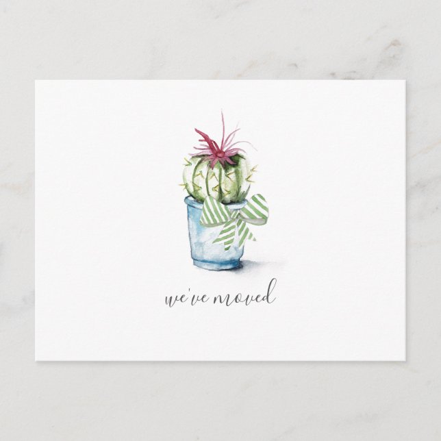 Cute Watercolor Cactus Moving Announcement Postcard (Front)