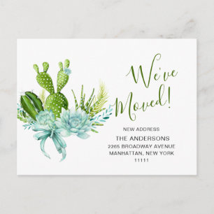 Cute Watercolor Cactus Moving Announcement Postcard