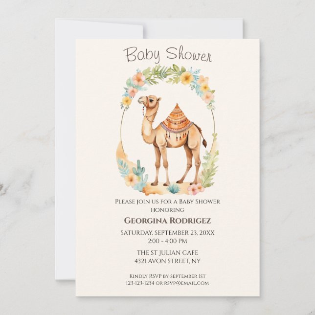 Cute Watercolor Camel Baby Shower Invitation (Front)
