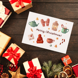 Cute watercolor candy cane winter Christmas Card