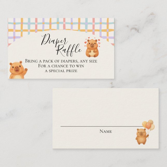 Cute Watercolor Capybara Diaper Raffle Card (Front/Back)