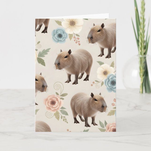 Cute Watercolor Capybara Seamless Pattern Card (Front)