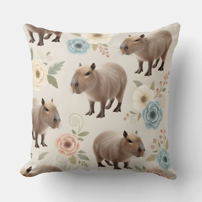 Cute Watercolor Capybara Seamless Pattern Cushion (Front)