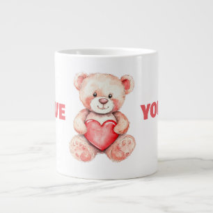cute watercolor cartoon bear with red heart large coffee mug