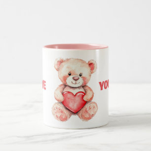 cute watercolor cartoon bear with red heart Two-Tone coffee mug