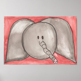 Cute Watercolor Cartoon Elephant Poster