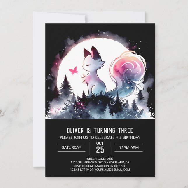 Cute Watercolor Cat Birthday Invitation (Front)