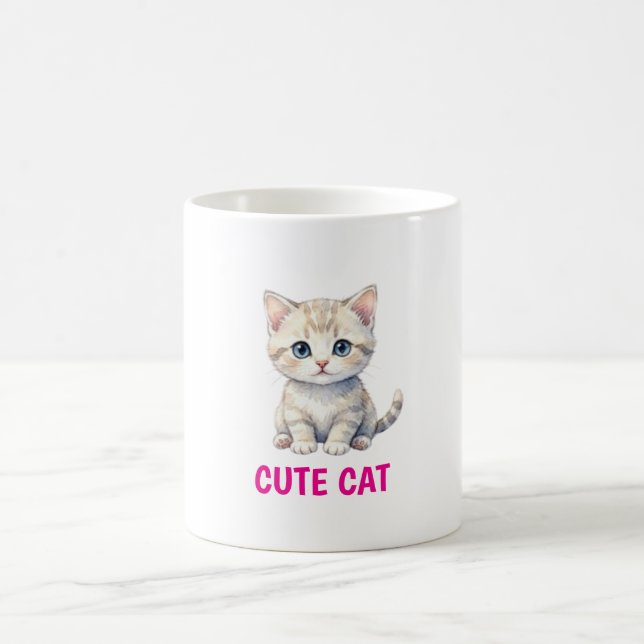 Cute Watercolor Cat Coffee Mug (Center)