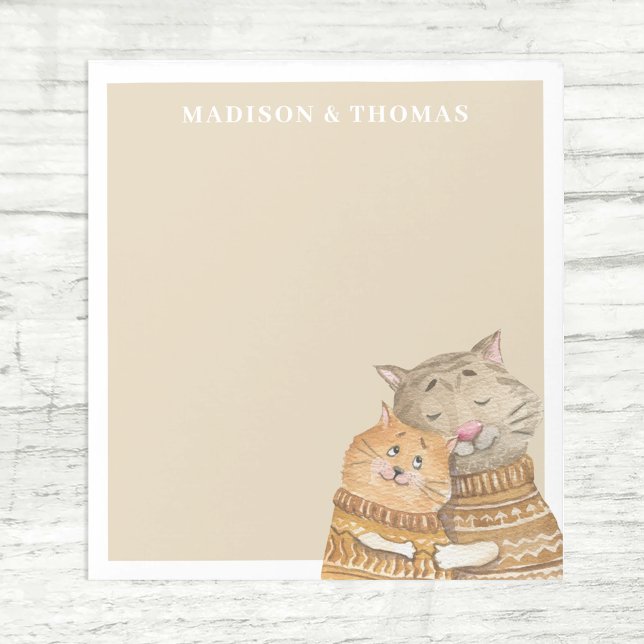 Cute Watercolor Cat Couple Custom Name Notepad (Creator Uploaded)