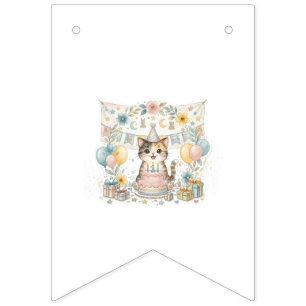 Cute Watercolor Cat First Birthday Bunting Flag