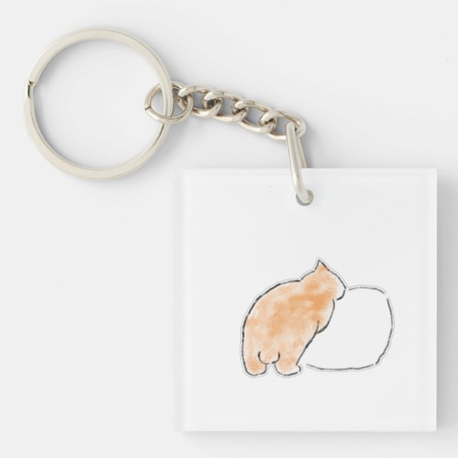 Cute Watercolor Cat Illustration Key Ring (Front)