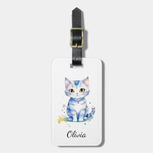 Cute watercolor cat (kitten) design luggage tag