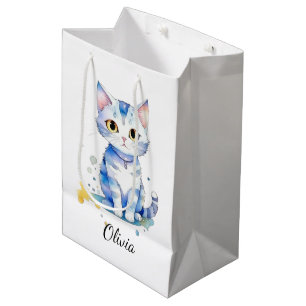 Cute watercolor cat (kitten) design medium gift bag