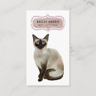 Cute Watercolor Cat Pet Sitter Business Card