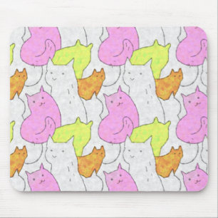 Cute Watercolor Cats Doodle Pattern Mouse Pad