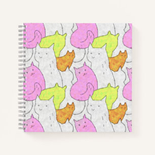 Cute Watercolor Cats Doodle Pattern Notebook