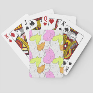 Cute Watercolor Cats Doodle Pattern Playing Cards