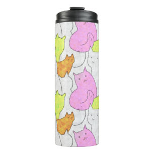 Cute Watercolor Cats Doodle Pattern Thermal Tumbler