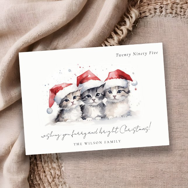 Cute Watercolor Cats Furry and Bright Christmas Holiday Card (Creator Uploaded)