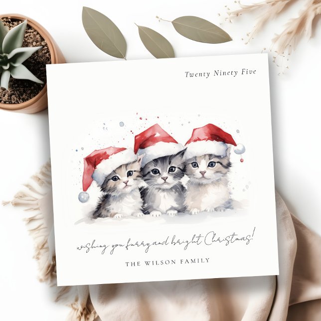 Cute Watercolor Cats Furry and Bright Christmas Holiday Card (Creator Uploaded)