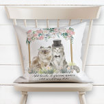 Cute Watercolor Cats Just Married Wedding Keepsake Cushion<br><div class="desc">Aww,  this is so cute! Two watercolor cats in top hat and flower crown,  under a pink and white floral arbor! A cute wedding keepsake,  personalised with your names and wedding date. Copyright Tuxi's Mum Designs,  all rights reserved.</div>