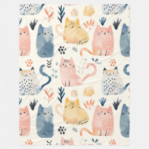 Cute watercolor cats pattern fleece blanket