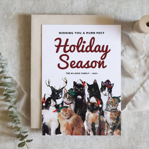 Cute Watercolor Cats Purr-fect Christmas Holiday Card