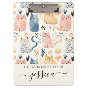 Cute watercolor cats script name recipe clipboard